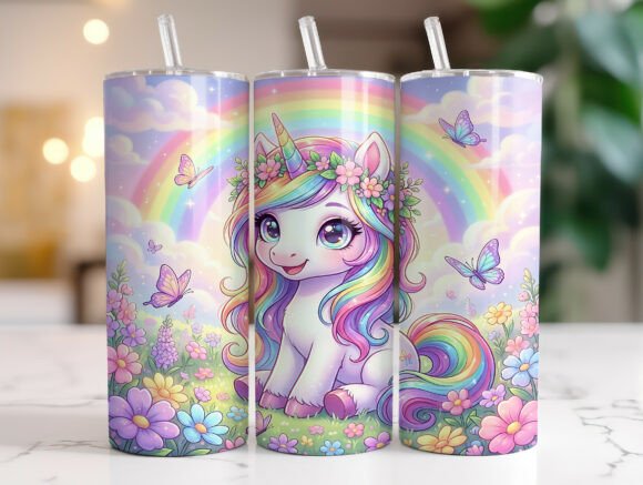 20oz Magical Unicorn Kids Tumbler Wrap Graphics