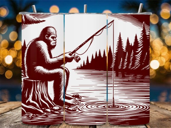 Bigfoot Fishing Lake Scene Tumbler Graphics for Crafts