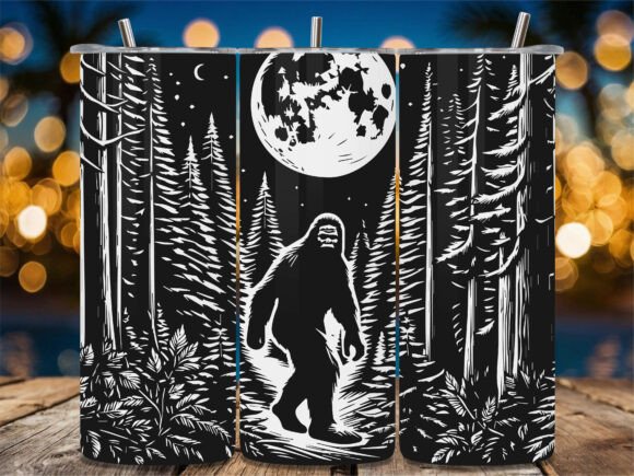 Bigfoot Full Moon Forest Tumbler Graphics for Crafts