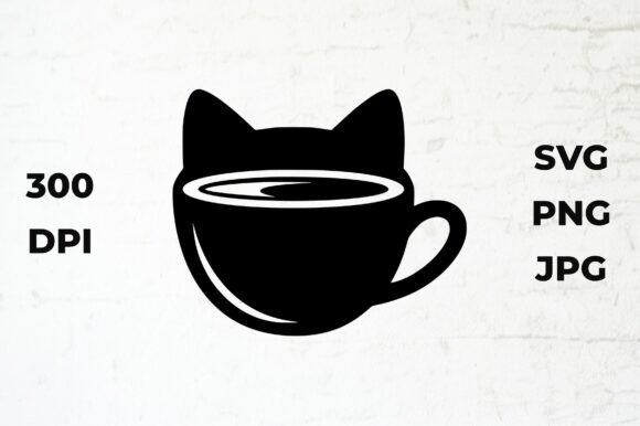 Cat Coffee Cup Silhouette Vector: Graphics for Crafts and Content