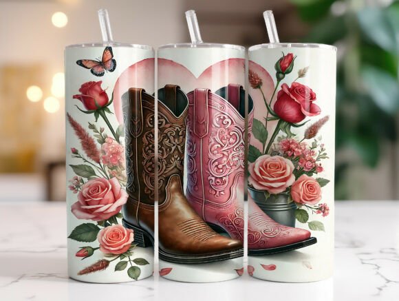 Country Couple Boots Floral 20oz Tumbler Graphics