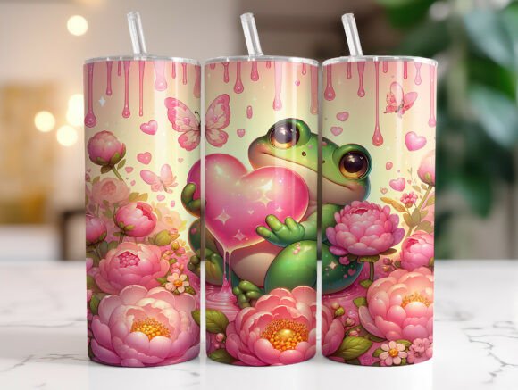 Cute Frog Valentine 20oz Tumbler Wrap Graphics