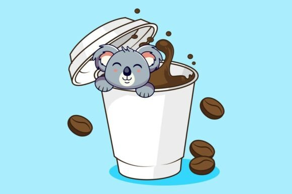 Cute Koala Inside a Coffee Cup Graphics for Crafts