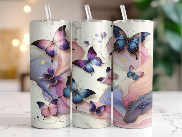 Elegant Butterfly Marble Tumbler Wrap: Graphics Asset Review