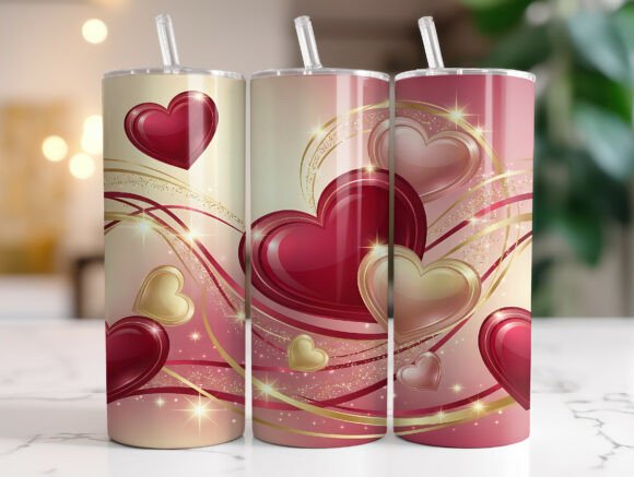 Elegant Gold Pink Hearts Tumbler Wrap: Graphics for Tumbler Wraps