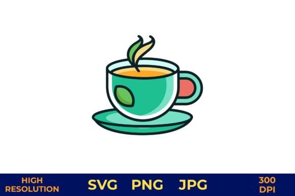 Hot Tea Cup with Steam and Banana Leaf Graphics
