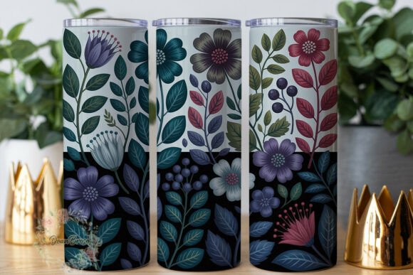 Jewel Tone Floral 20oz Tumbler Wrap Graphics