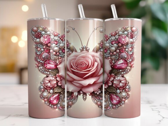Jeweled Rose Butterfly Elegance Tumbler: Graphics & Wraps