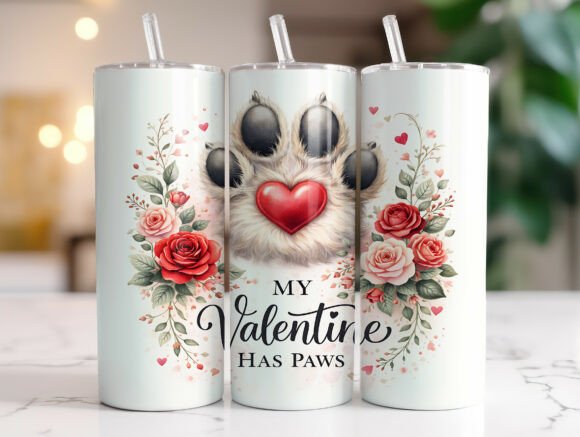 My Valentine Has Paws Graphics for Tumbler Wraps