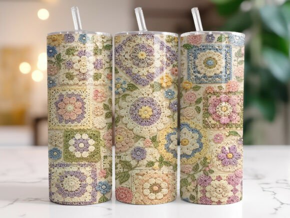 Pastel Crochet Patchwork Tumbler Wrap Graphics