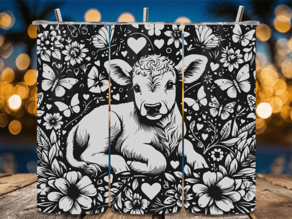 Peony Baby Cow Calf Tumbler Wraps Graphics