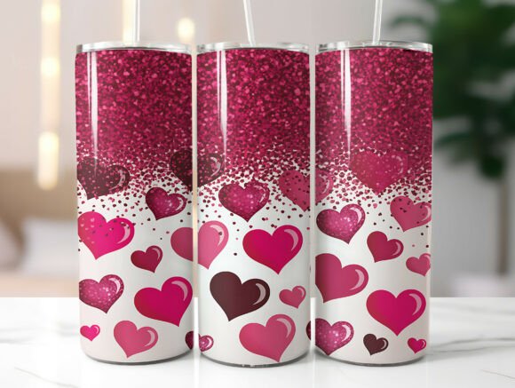 Pink Glitter Heart Valentine Tumbler: Graphics & Wraps