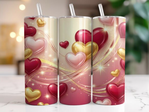 Romantic Pink Gold Heart Tumbler Wrap Graphics Review