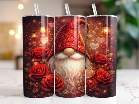 Roses Gnome Valentine: Graphics for Tumbler Wraps