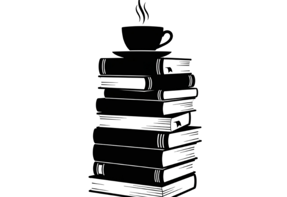 Stack of Books and Coffee Cup Silhouette: Graphics for Crafts