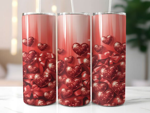 Valentine Glitter Heart Tumbler Wrap Graphics
