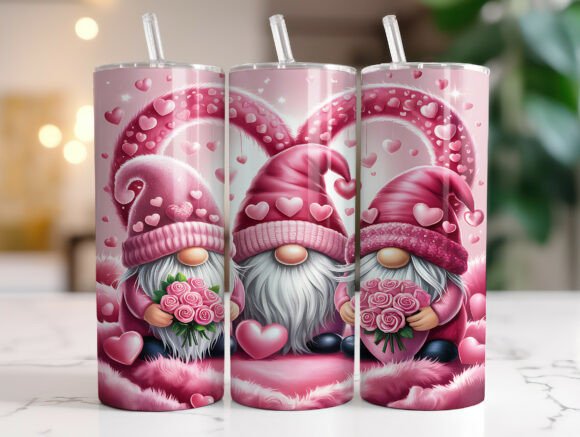 Valentine Gnome Pink Heart Tumbler Wrap Graphics