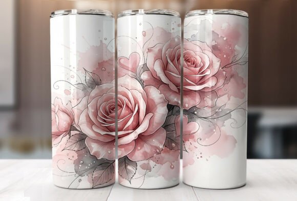 Valentines Pink Rose Tumbler Wrap Graphics