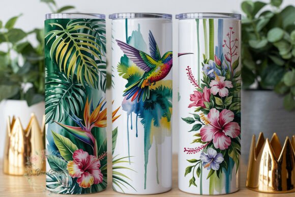 Watercolor Hummingbird Floral Tumbler Graphics