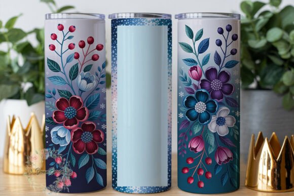 Winter Floral Name 20oz Tumbler Wrap Graphics